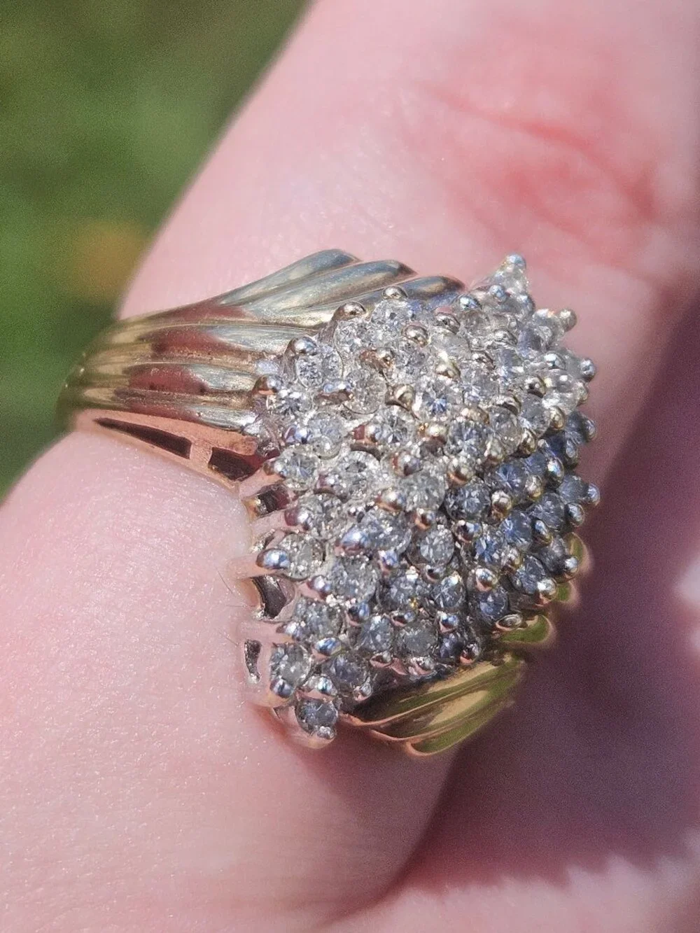 10K Yellow Gold Diamond Large Marquise Shaped Cocktail Cluster Ring Size 7.25